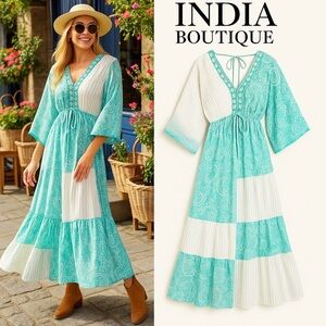 INDIA BOUTIQUE Sari Dress n
Aqua,Gorgeous BEADED V-Neck, Drawstrings,EUC,Size M